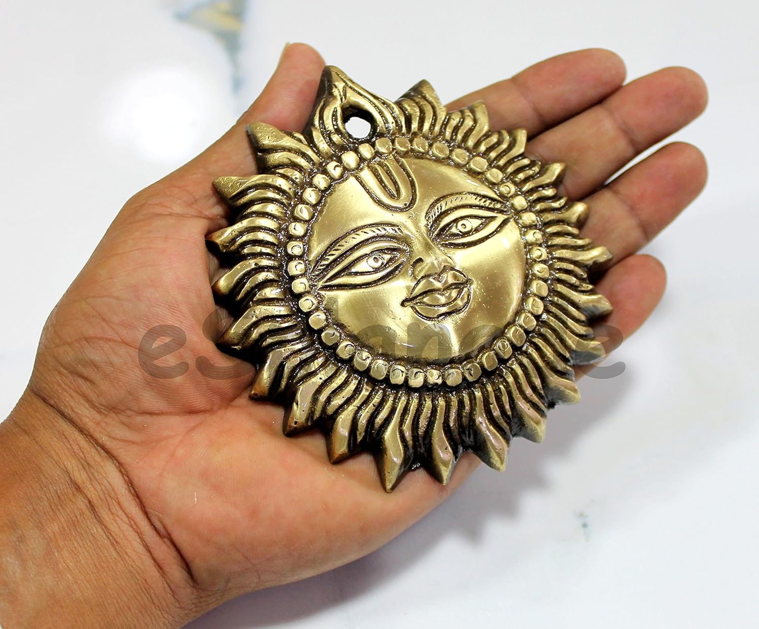 eSplanade 4 Brass Sun God Smiling Surya Bhagwaan Idol Statue Sculpture Wall Hanging